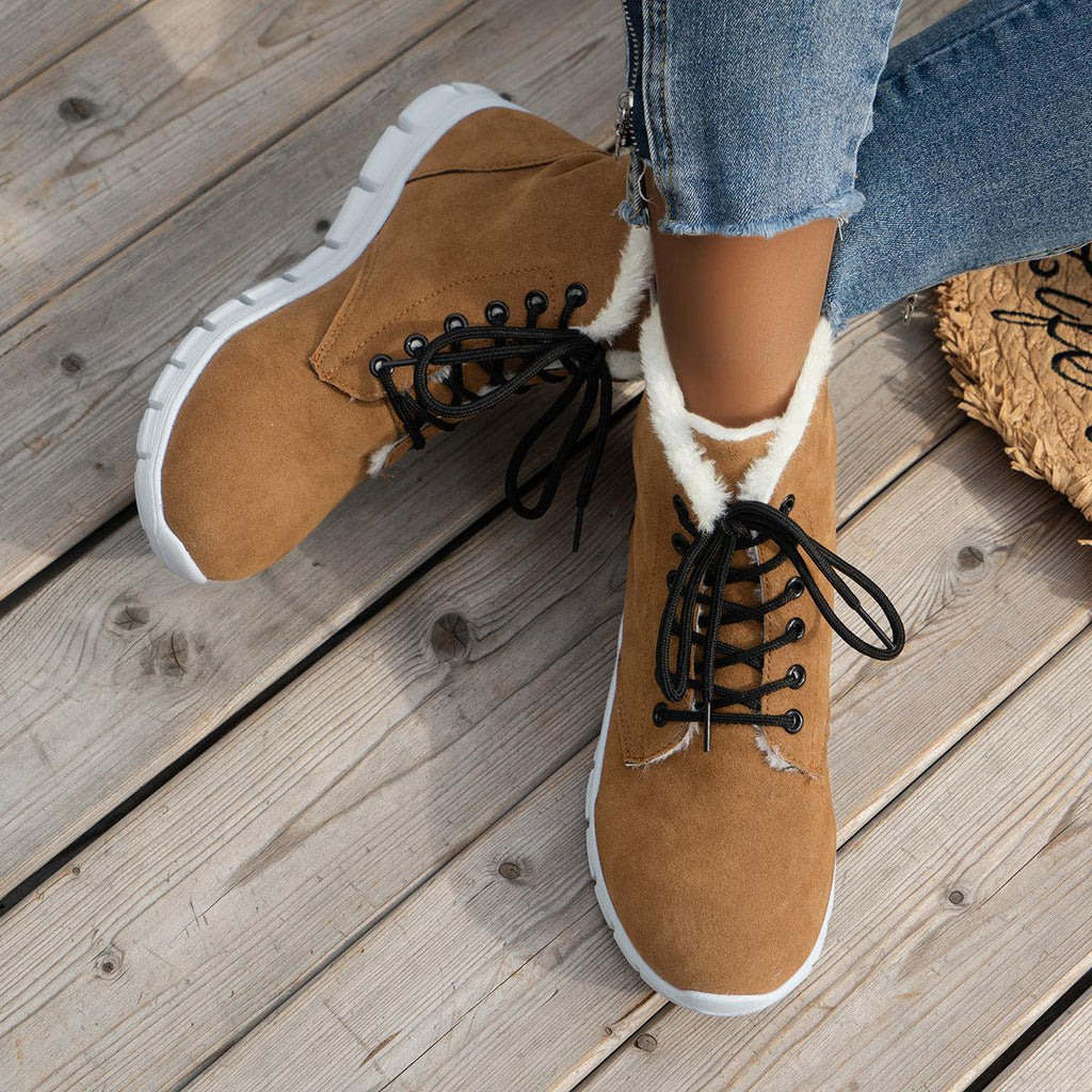 Lace - up Flats Plush Shoes Fashion Women's Boots - Amazitshop