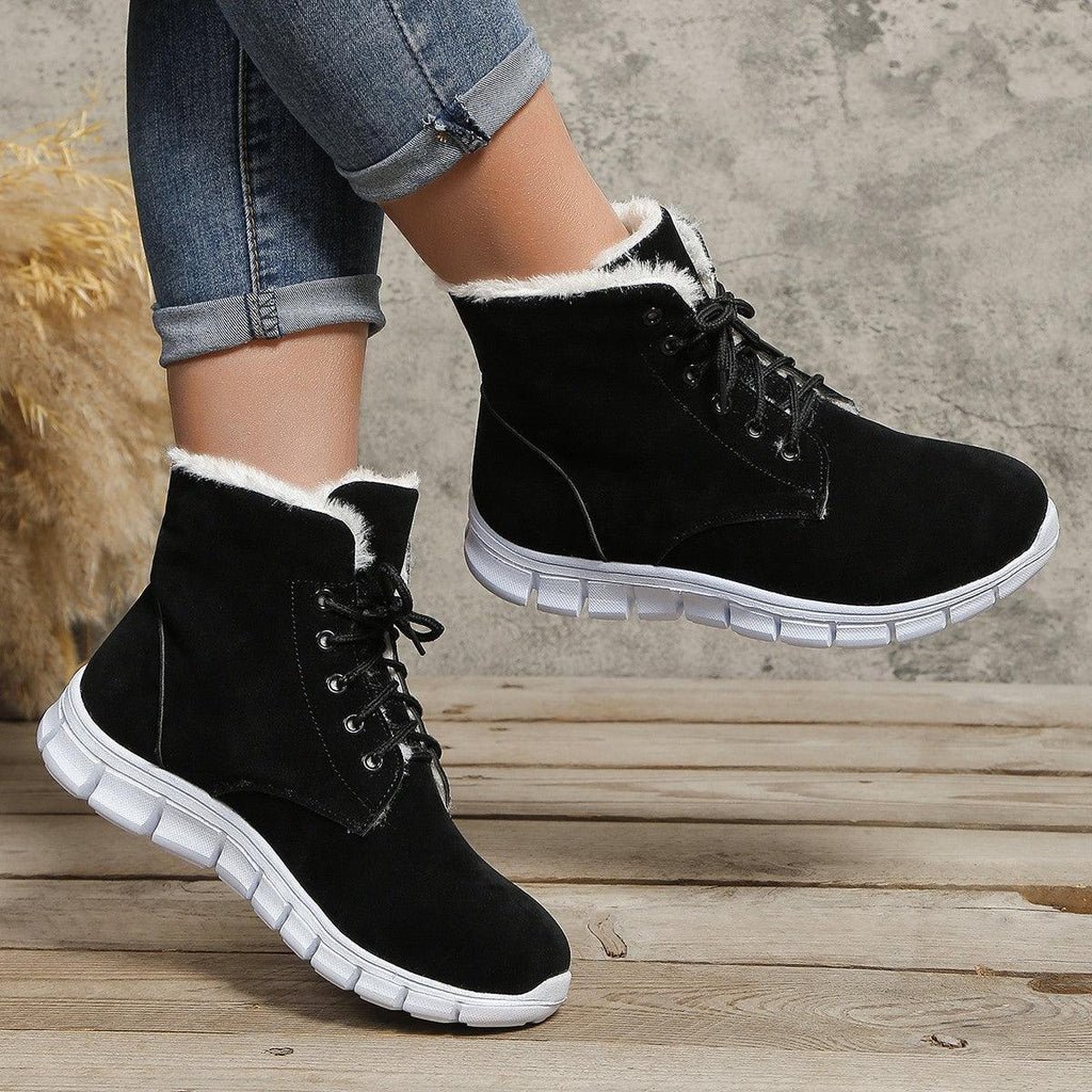 Lace - up Flats Plush Shoes Fashion Women's Boots - Amazitshop