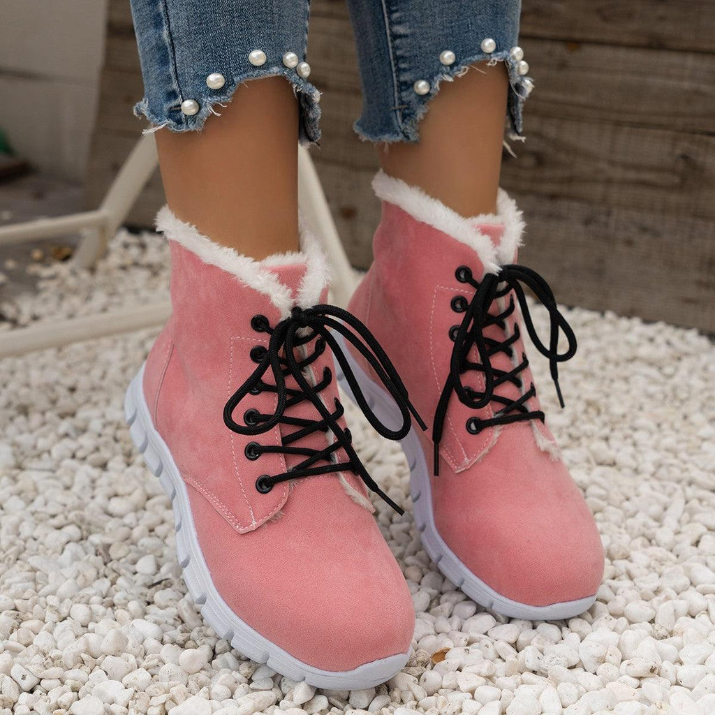 Lace - up Flats Plush Shoes Fashion Women's Boots - Amazitshop