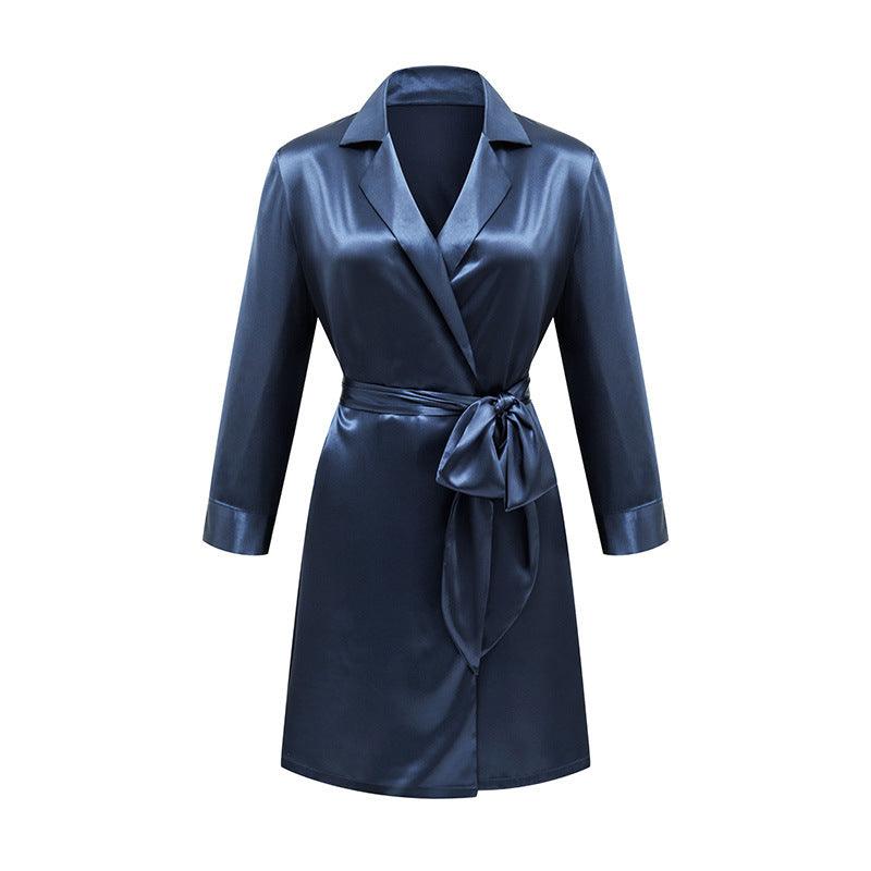 Lace - up Silk Bathrobe French Satin Pajamas - Amazitshop