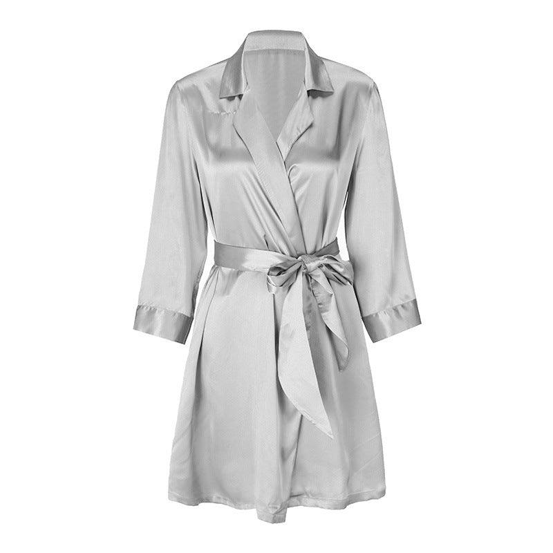 Lace - up Silk Bathrobe French Satin Pajamas - Amazitshop