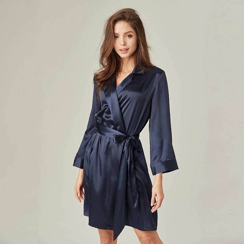 Lace - up Silk Bathrobe French Satin Pajamas - Amazitshop