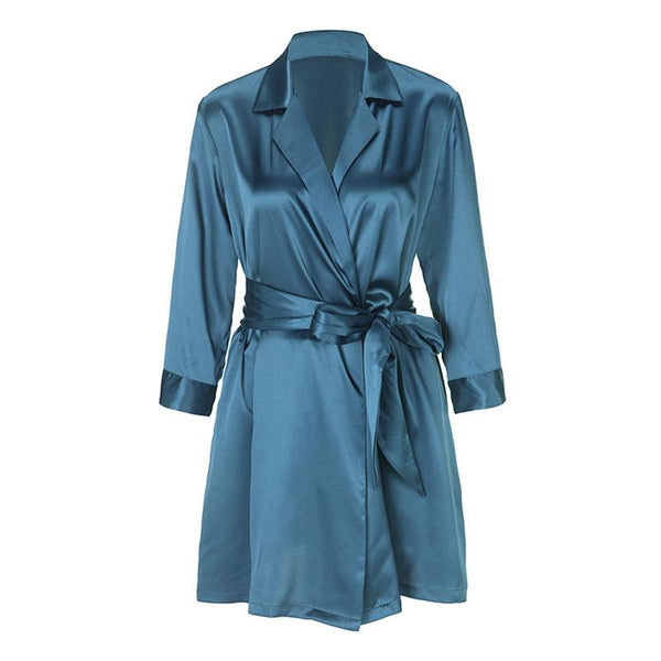Lace - up Silk Bathrobe French Satin Pajamas - Amazitshop