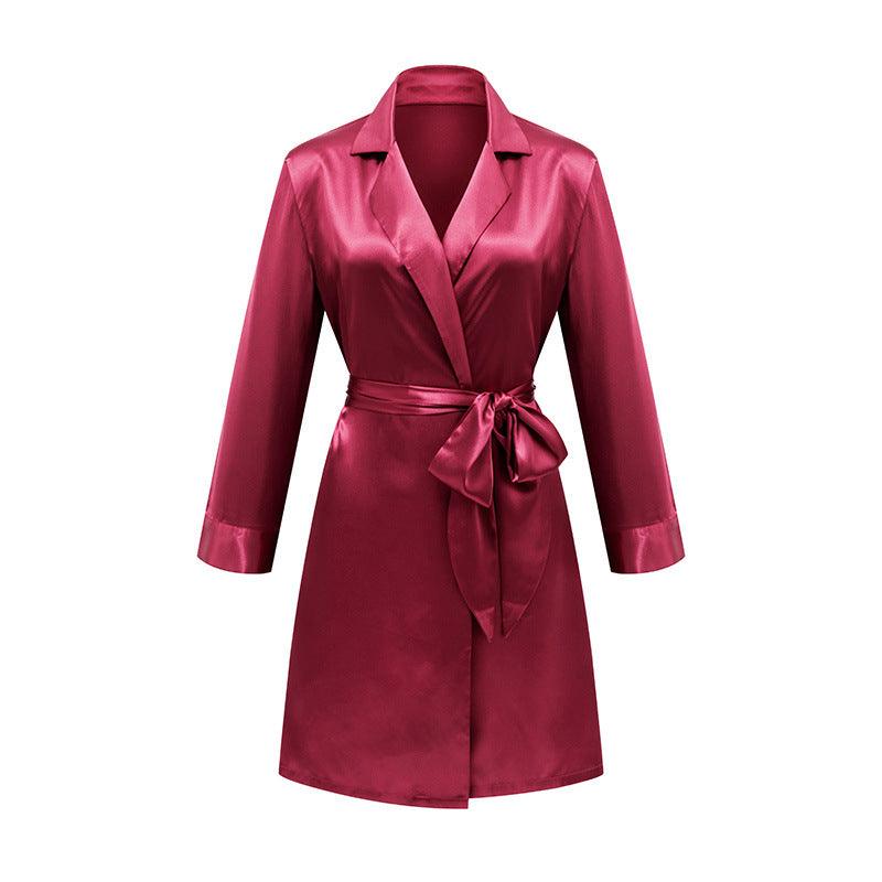 Lace - up Silk Bathrobe French Satin Pajamas - Amazitshop