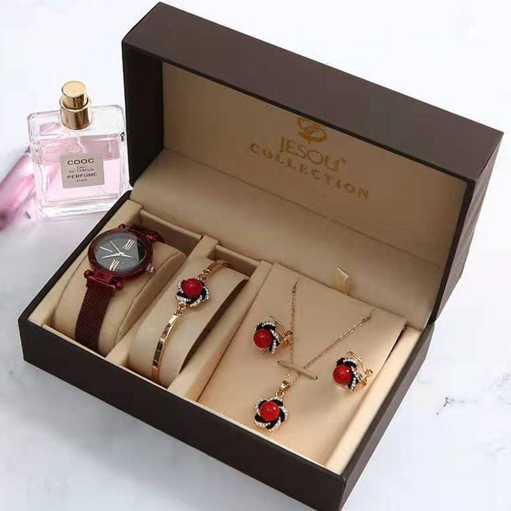 Ladies Gift Set Women Watch Bracelet Earring Necklace - Amazitshop