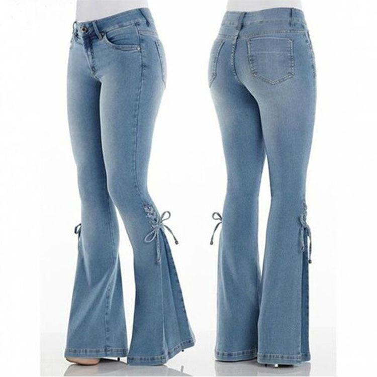 Ladies jeans mid - waisted denim trousers stretch jeans - Amazitshop