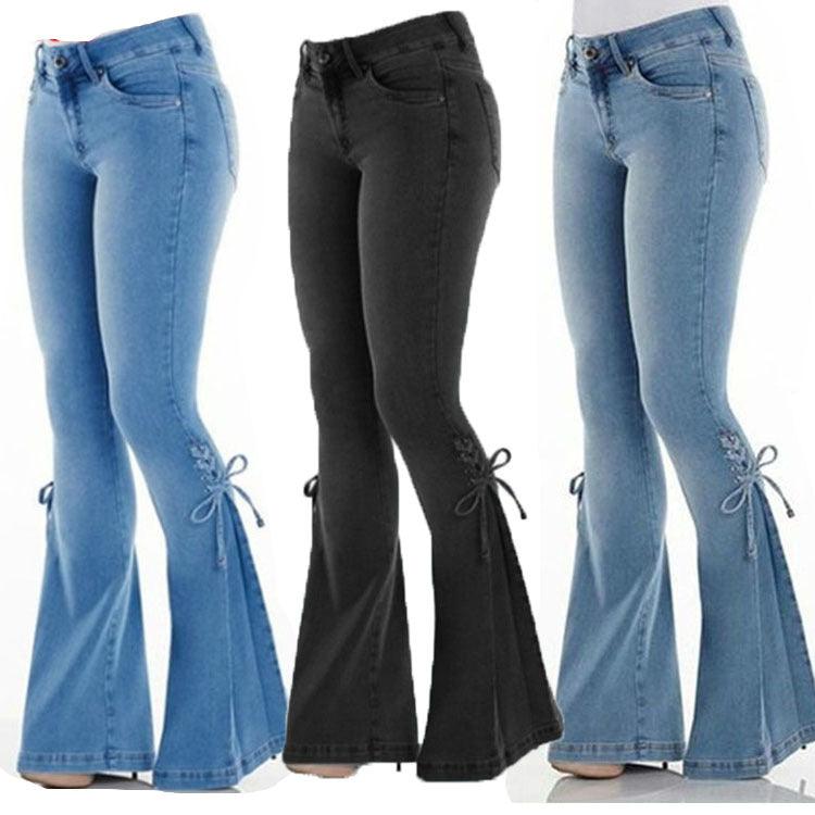 Ladies jeans mid - waisted denim trousers stretch jeans - Amazitshop