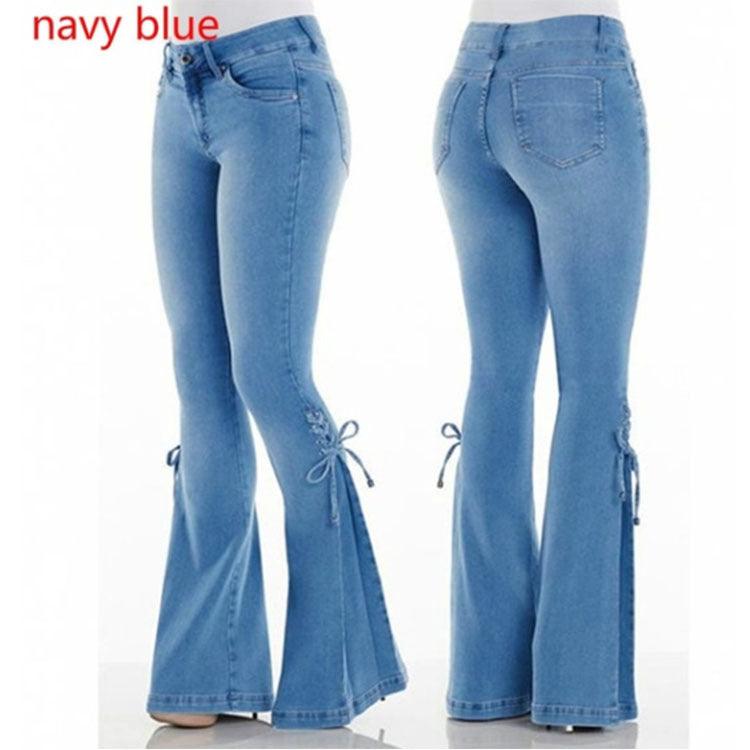 Ladies jeans mid - waisted denim trousers stretch jeans - Amazitshop