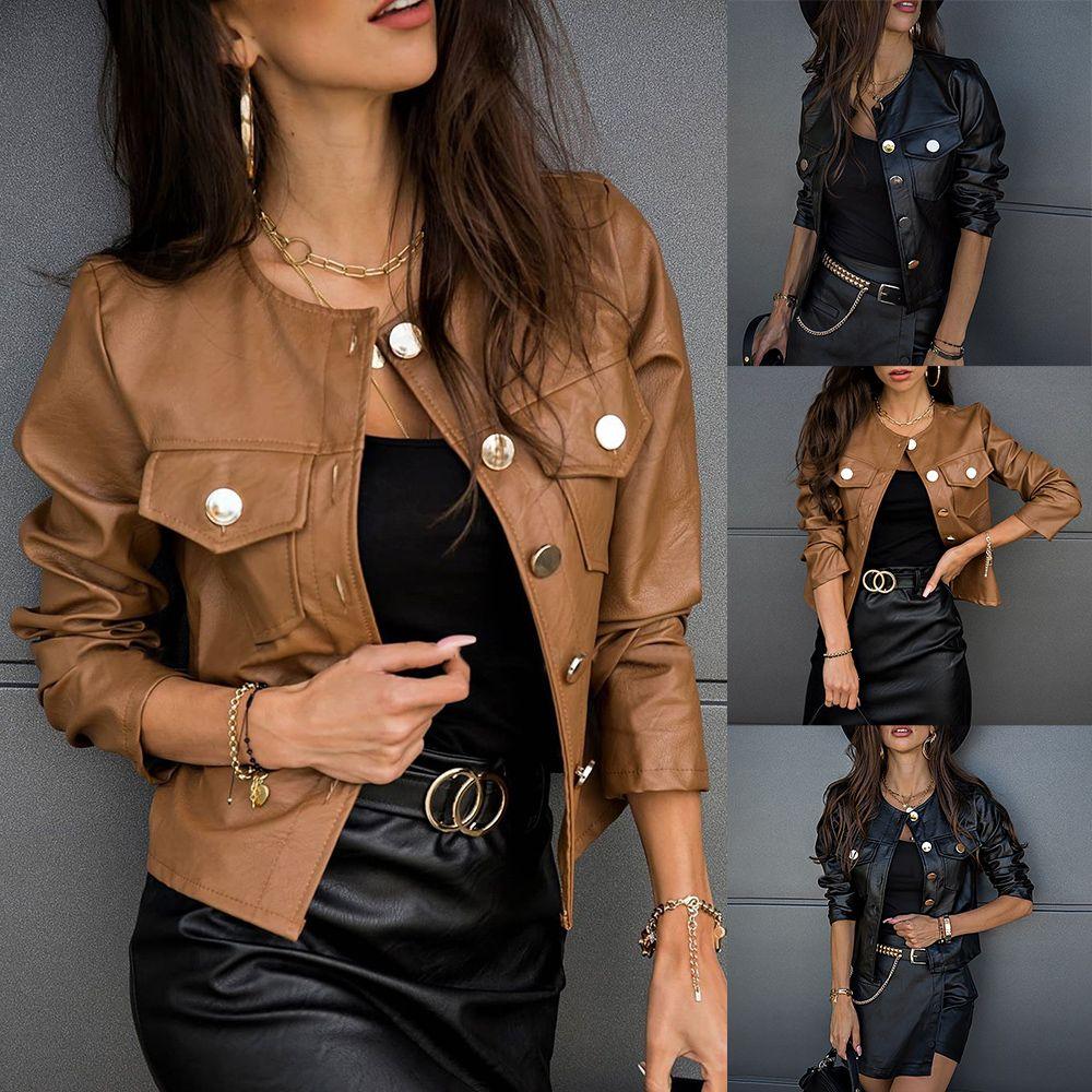 Ladies Pu Leather Jacket Faux Leather Coat - Amazitshop
