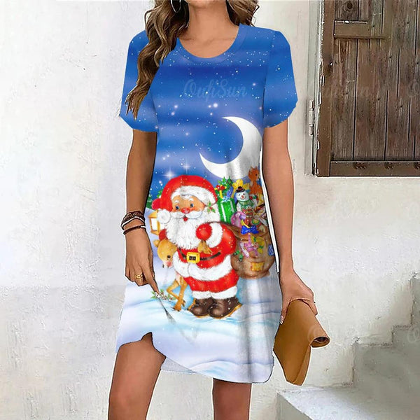 Ladies Santa Claus 3D Printing Dress - Amazitshop