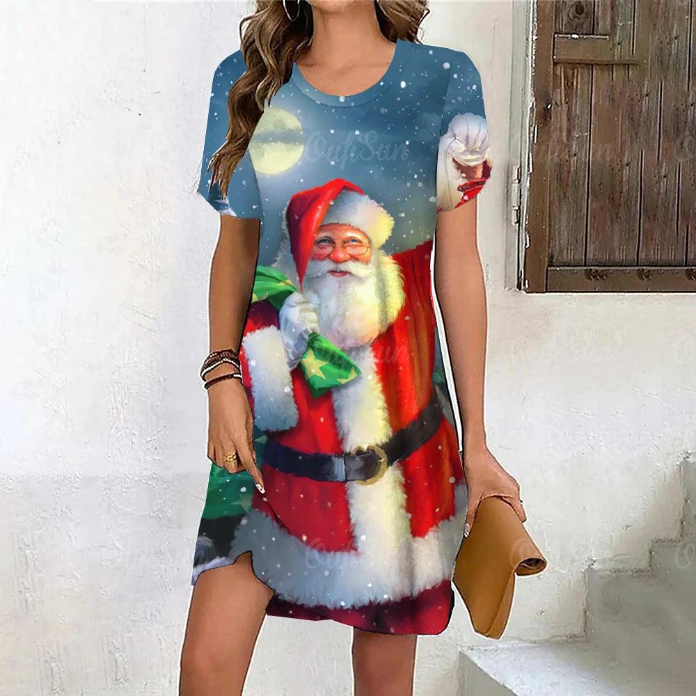 Ladies Santa Claus 3D Printing Dress - Amazitshop