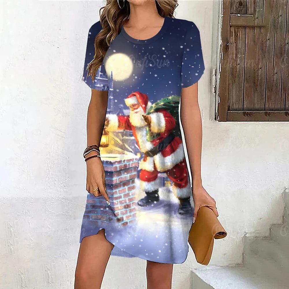Ladies Santa Claus 3D Printing Dress - Amazitshop