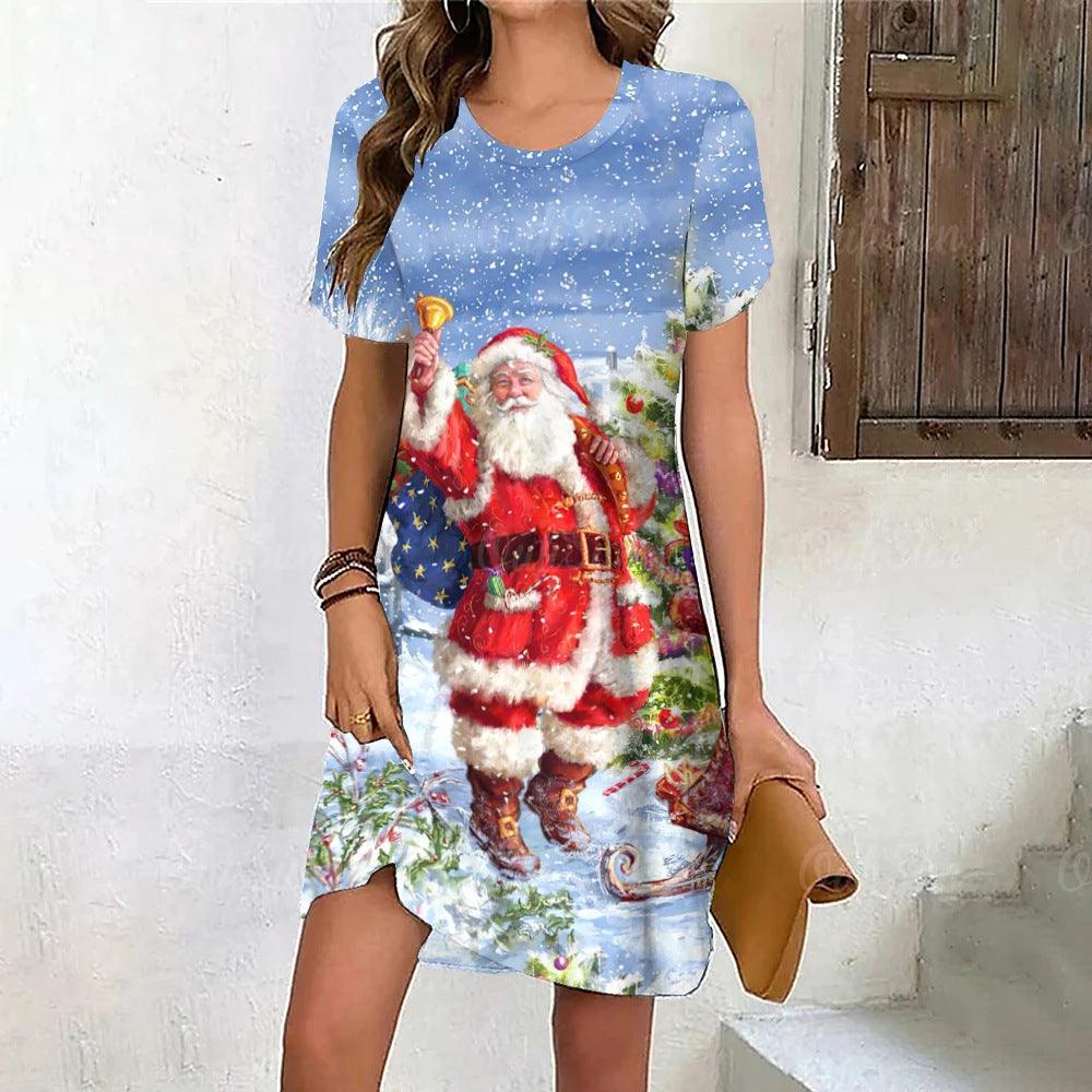 Ladies Santa Claus 3D Printing Dress - Amazitshop
