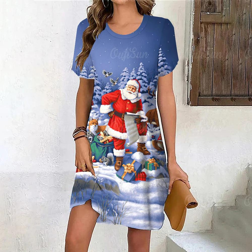 Ladies Santa Claus 3D Printing Dress - Amazitshop