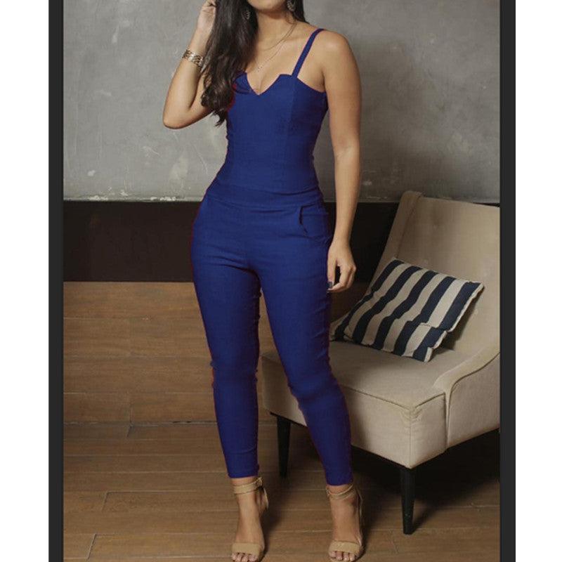 Ladies Summer Solid Color Skinny Jumpsuit High Stretch Suspender Jumpsuit - Amazitshop