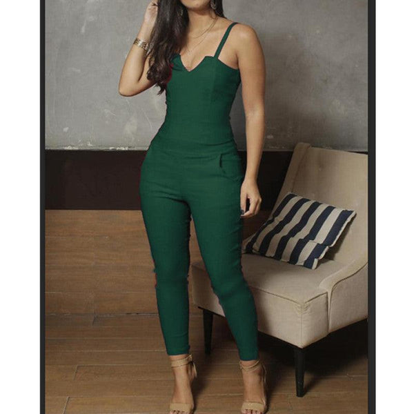 Ladies Summer Solid Color Skinny Jumpsuit High Stretch Suspender Jumpsuit - Amazitshop