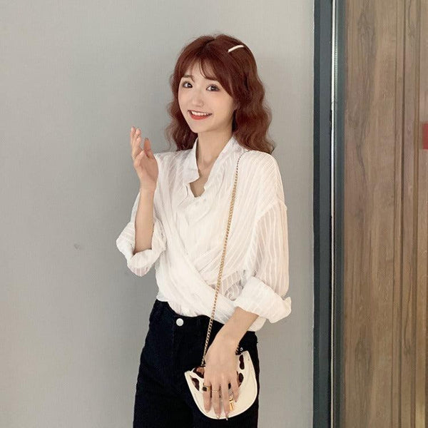 Ladies white striped shirt - Amazitshop