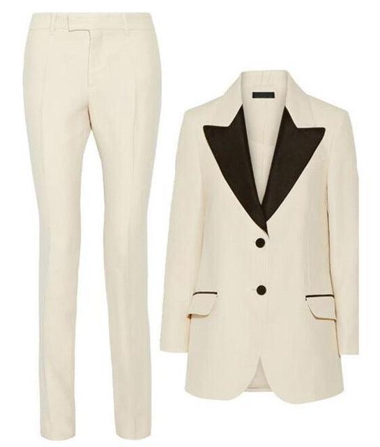Lady Women Suits Set Spring And Autumn White Peak Lapel - Amazitshop