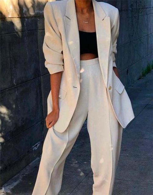 Lady Women Suits Set Spring And Autumn White Peak Lapel - Amazitshop