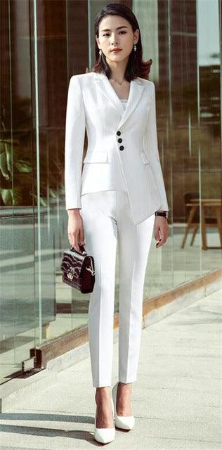 Lady Women Suits Set Spring And Autumn White Peak Lapel - Amazitshop