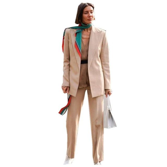 Lady Women Suits Set Spring And Autumn White Peak Lapel - Amazitshop