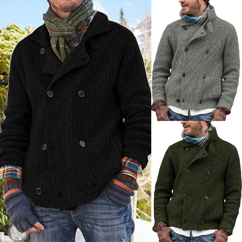 Large Size Sweater Men's Solid Color Button Knit Jacket - Amazitshop