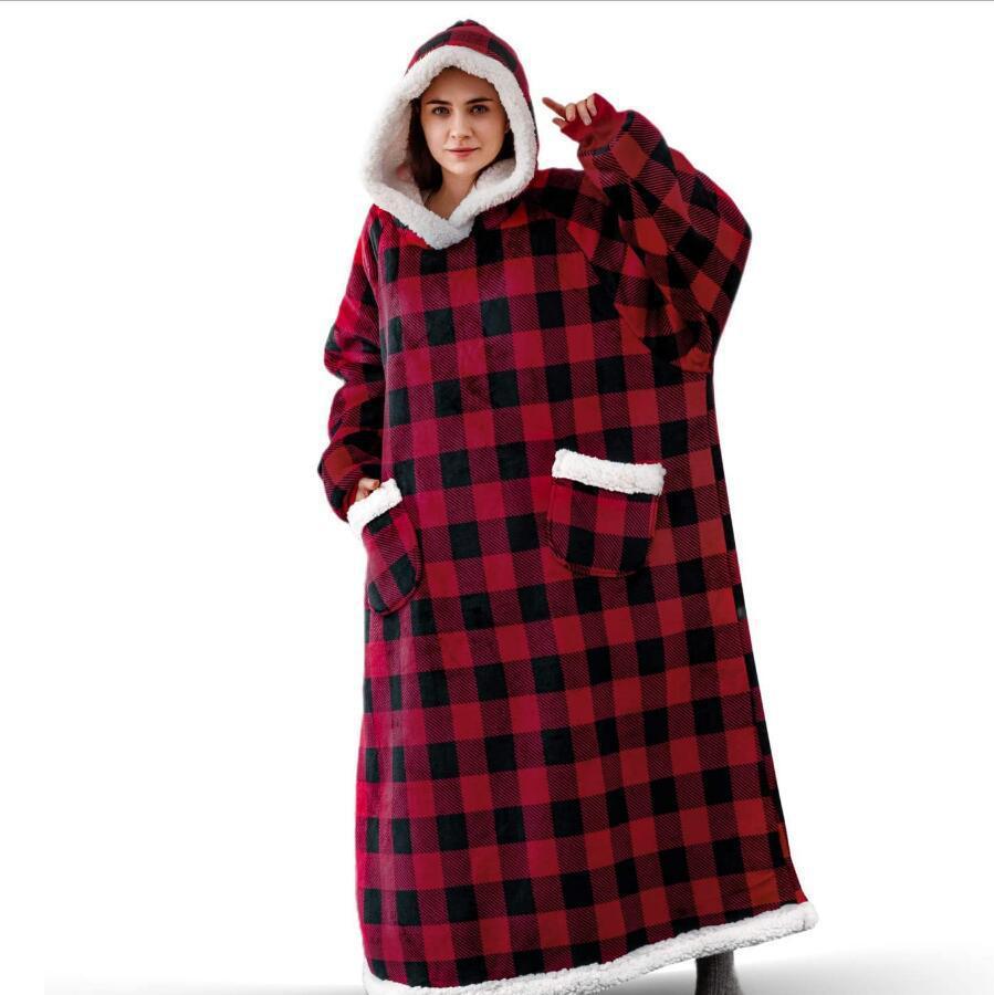 Lazy Blanket Hooded Flannel TV Blanket Lazy Clothes Pajamas Sweater - Amazitshop