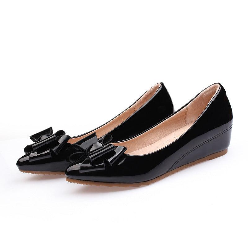 Leather White Patent Leather Inner Heightened Slope Heel Pointed Casual Women's Shoes Small Size Flat Single Shoes Mid - heel - Amazitshop