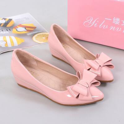 Leather White Patent Leather Inner Heightened Slope Heel Pointed Casual Women's Shoes Small Size Flat Single Shoes Mid - heel - Amazitshop