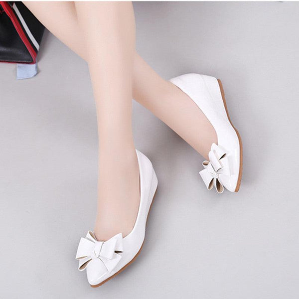 Leather White Patent Leather Inner Heightened Slope Heel Pointed Casual Women's Shoes Small Size Flat Single Shoes Mid - heel - Amazitshop