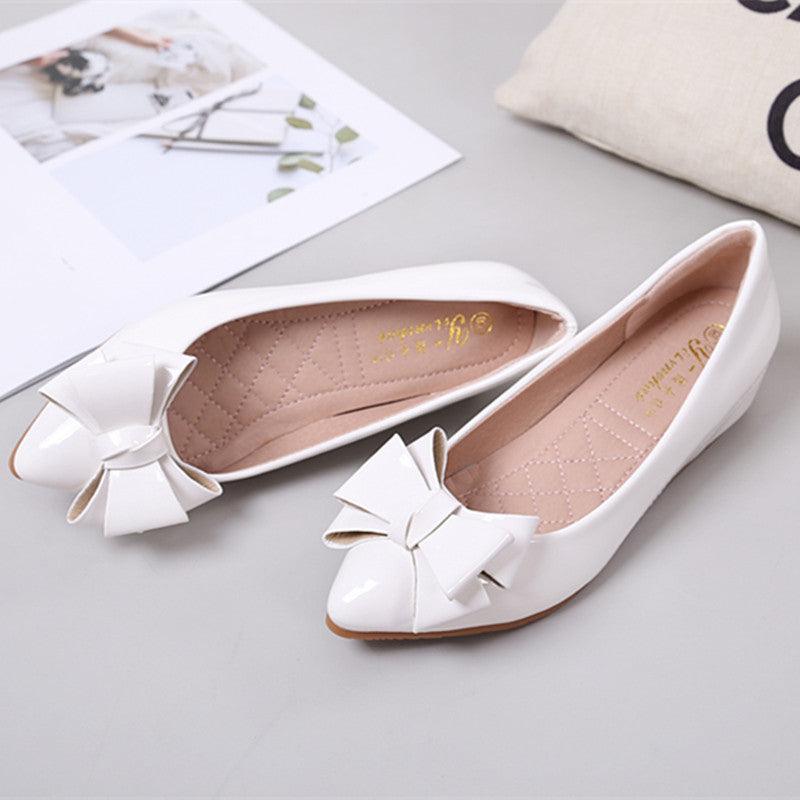 Leather White Patent Leather Inner Heightened Slope Heel Pointed Casual Women's Shoes Small Size Flat Single Shoes Mid - heel - Amazitshop