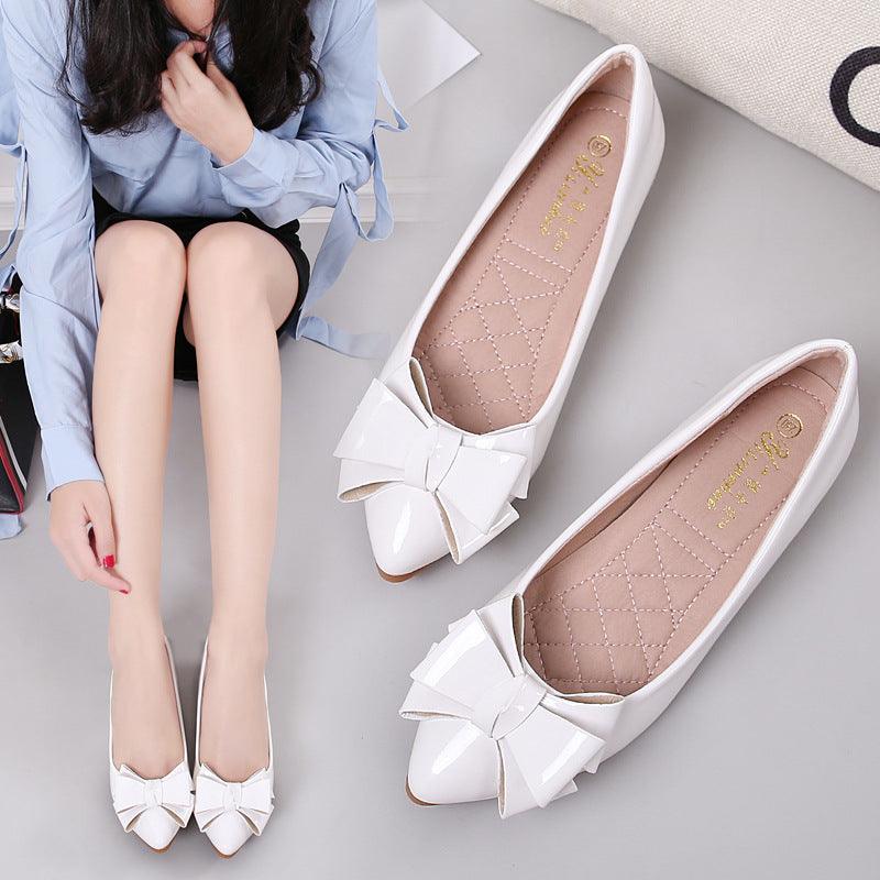 Leather White Patent Leather Inner Heightened Slope Heel Pointed Casual Women's Shoes Small Size Flat Single Shoes Mid - heel - Amazitshop