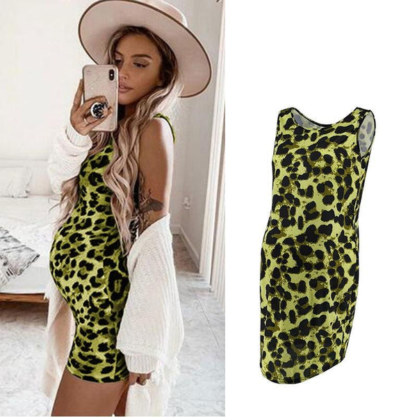 Leopard Dress Summer Sleeveless Pregnant Women - Amazitshop