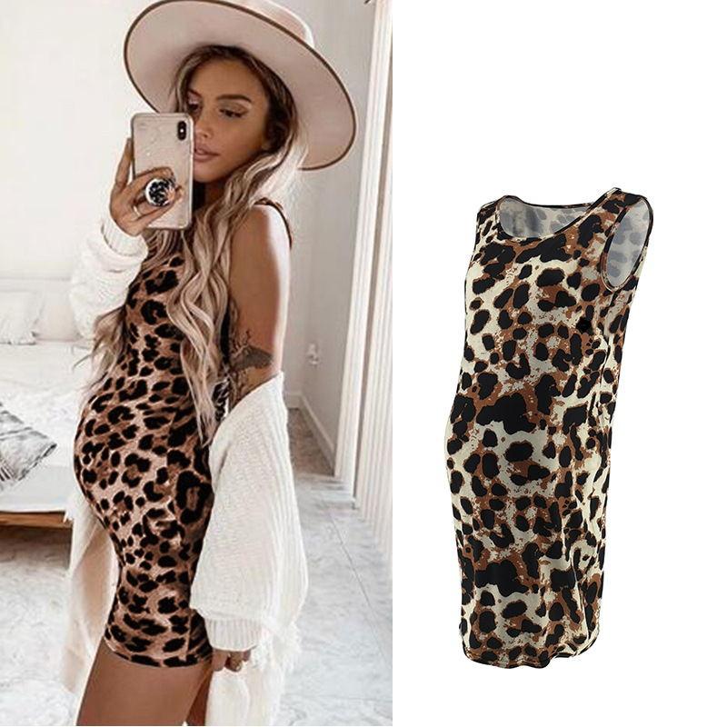 Leopard Dress Summer Sleeveless Pregnant Women - Amazitshop