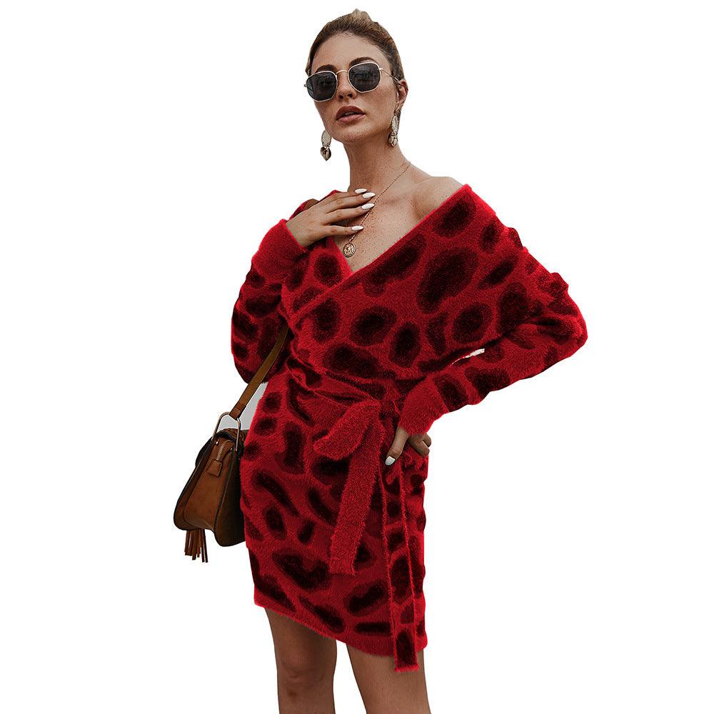 Leopard print dresses with long sleeves - Amazitshop