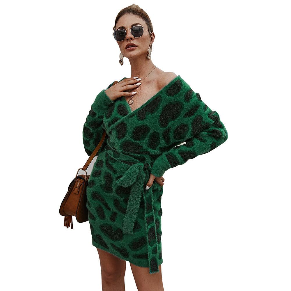 Leopard print dresses with long sleeves - Amazitshop