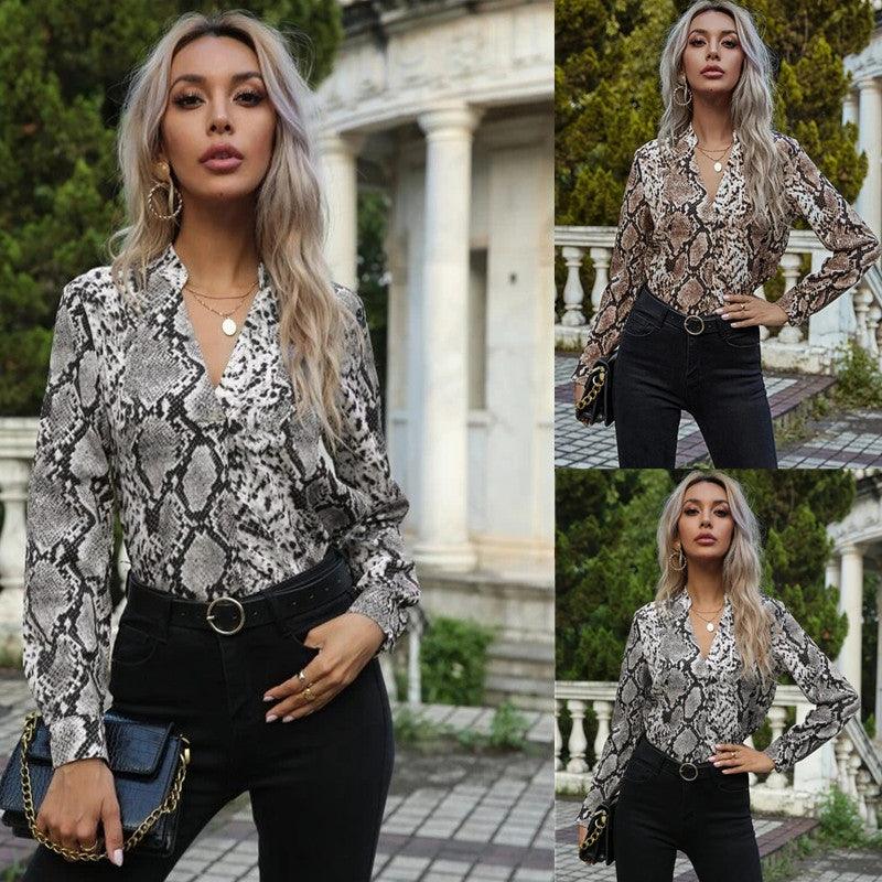 Leopard Print Shirts Long Sleeve Lapel Pattern Shirts Women's - Amazitshop