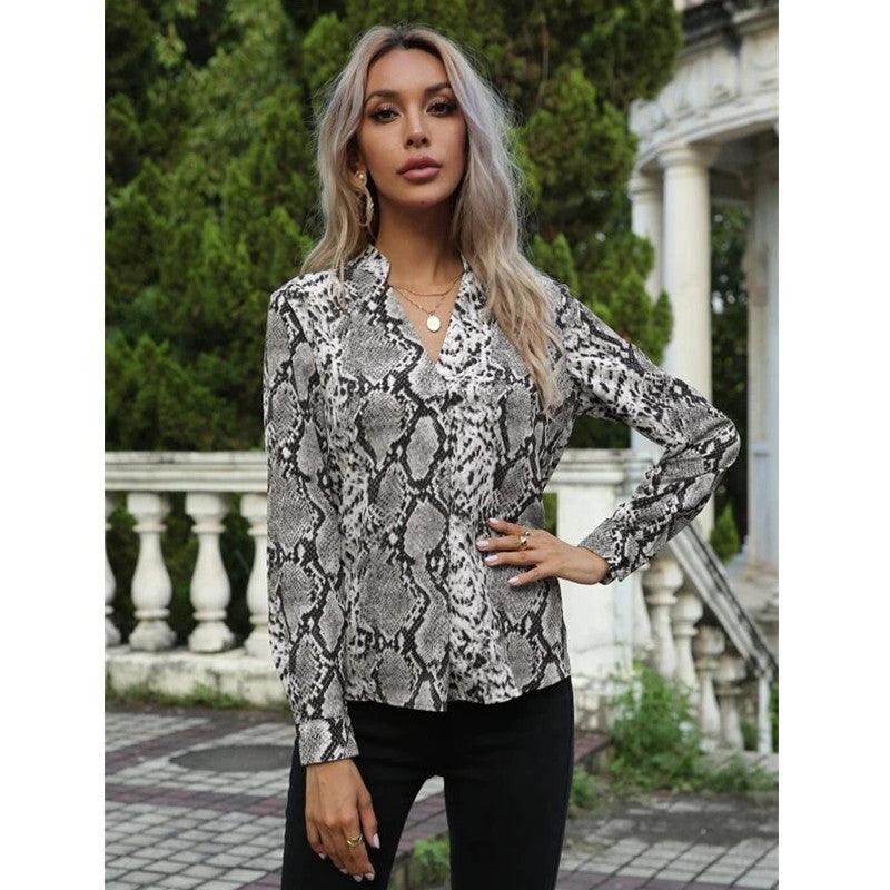 Leopard Print Shirts Long Sleeve Lapel Pattern Shirts Women's - Amazitshop