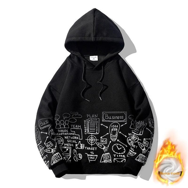 Letter Print Hooded Velvet Padded Thickened Sweater - Amazitshop