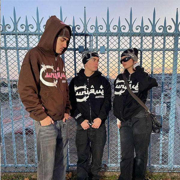 Letter Print Men's And Women's Hoodies Cardigan Zipper Sweater - Amazitshop