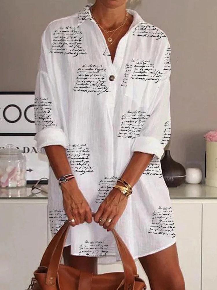 Letter Printed Slim Shirt Dress Women - Amazitshop