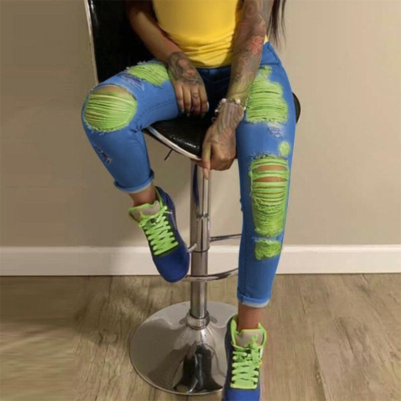 Light color ripped jeans for women - Amazitshop