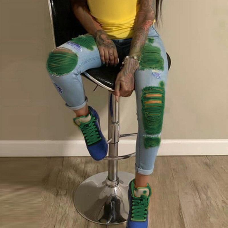 Light color ripped jeans for women - Amazitshop
