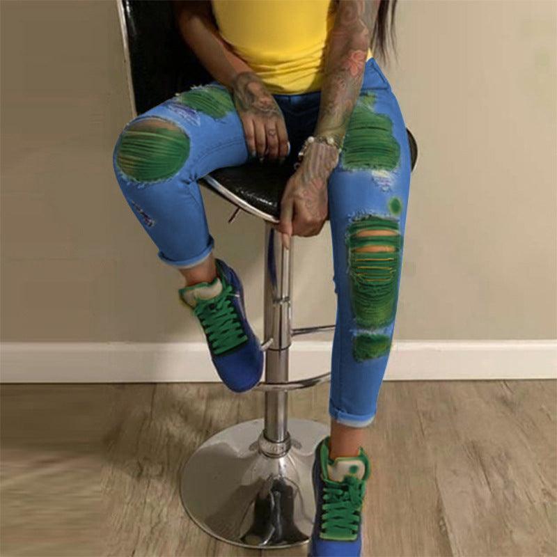 Light color ripped jeans for women - Amazitshop