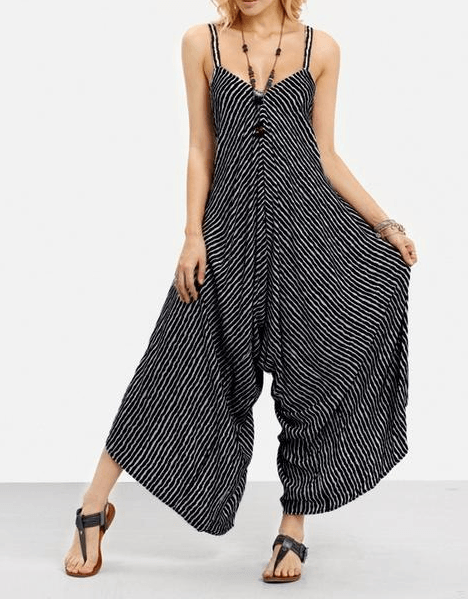 Light Ripe Women's Striped Suspenders Loose One - piece Cropped Pants - Amazitshop