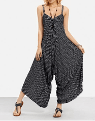 Light Ripe Women's Striped Suspenders Loose One - piece Cropped Pants - Amazitshop