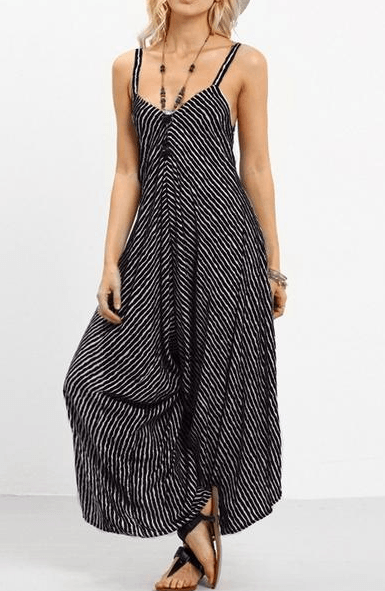 Light Ripe Women's Striped Suspenders Loose One - piece Cropped Pants - Amazitshop