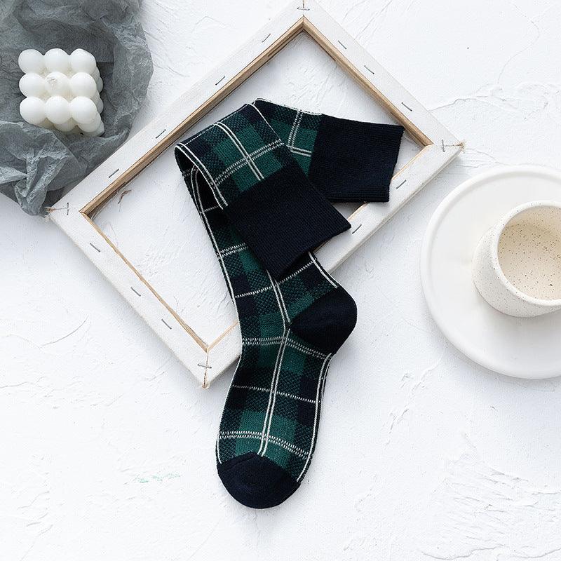Line Plaid Socks Women Calf Knee Socks Korean Version - Amazitshop