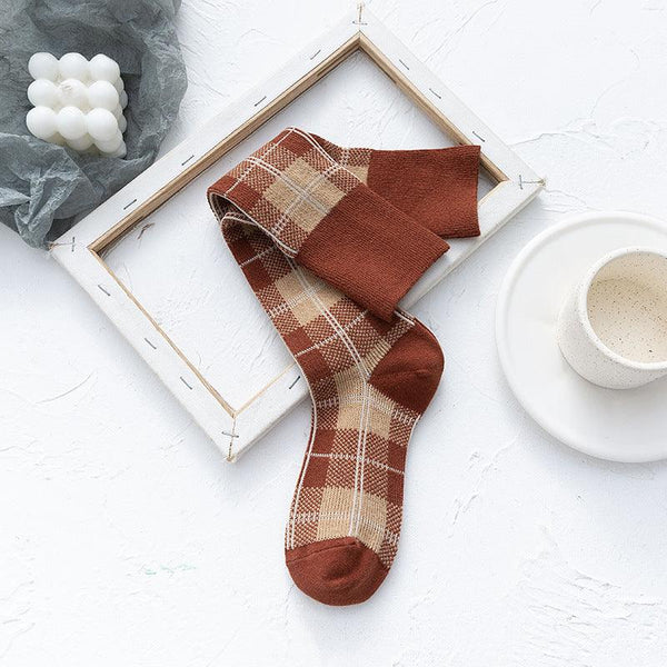 Line Plaid Socks Women Calf Knee Socks Korean Version - Amazitshop