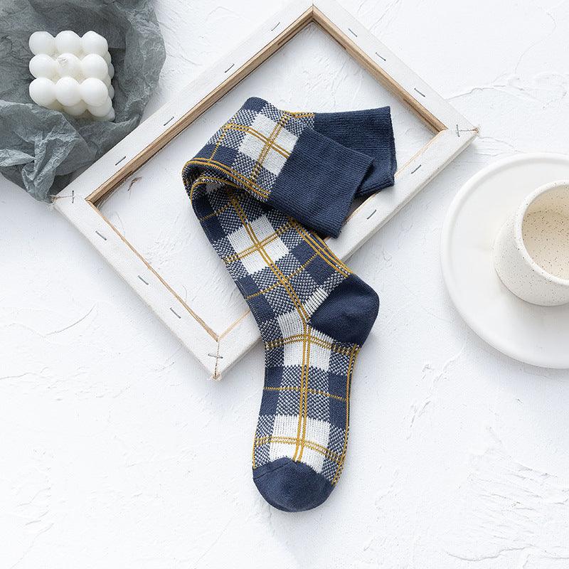 Line Plaid Socks Women Calf Knee Socks Korean Version - Amazitshop
